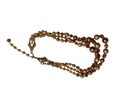 Vintage Japan Triple Strand Faux Pearl &amp; Amber Crystal Beaded Necklace Gold Tone Adjustable