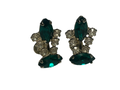 Vintage Emerald Green Navette Rhinestone Screw Back Earrings Gold Tone