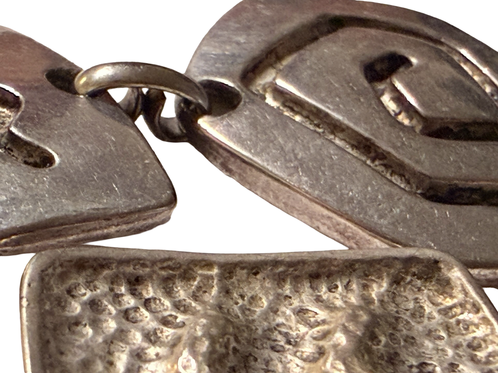 Vintage Modernist Silver Tone Geometric Panel Necklace Abstract Brutalist Statement Necklace Adjustable