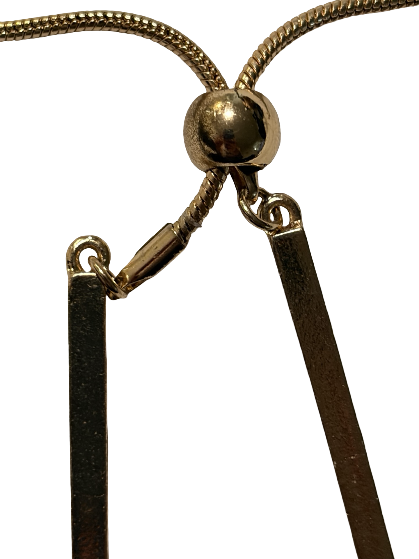 Vintage Gold Tone Adjustable Snake Chain Bolo Lariat Necklace Double Bar Tassel Minimalist