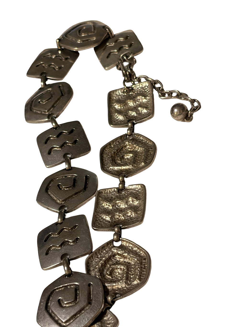 Vintage Modernist Silver Tone Geometric Panel Necklace Abstract Brutalist Statement Necklace Adjustable