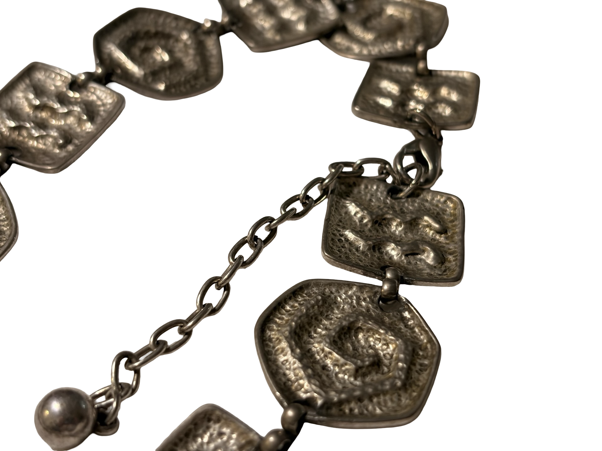 Vintage Modernist Silver Tone Geometric Panel Necklace Abstract Brutalist Statement Necklace Adjustable