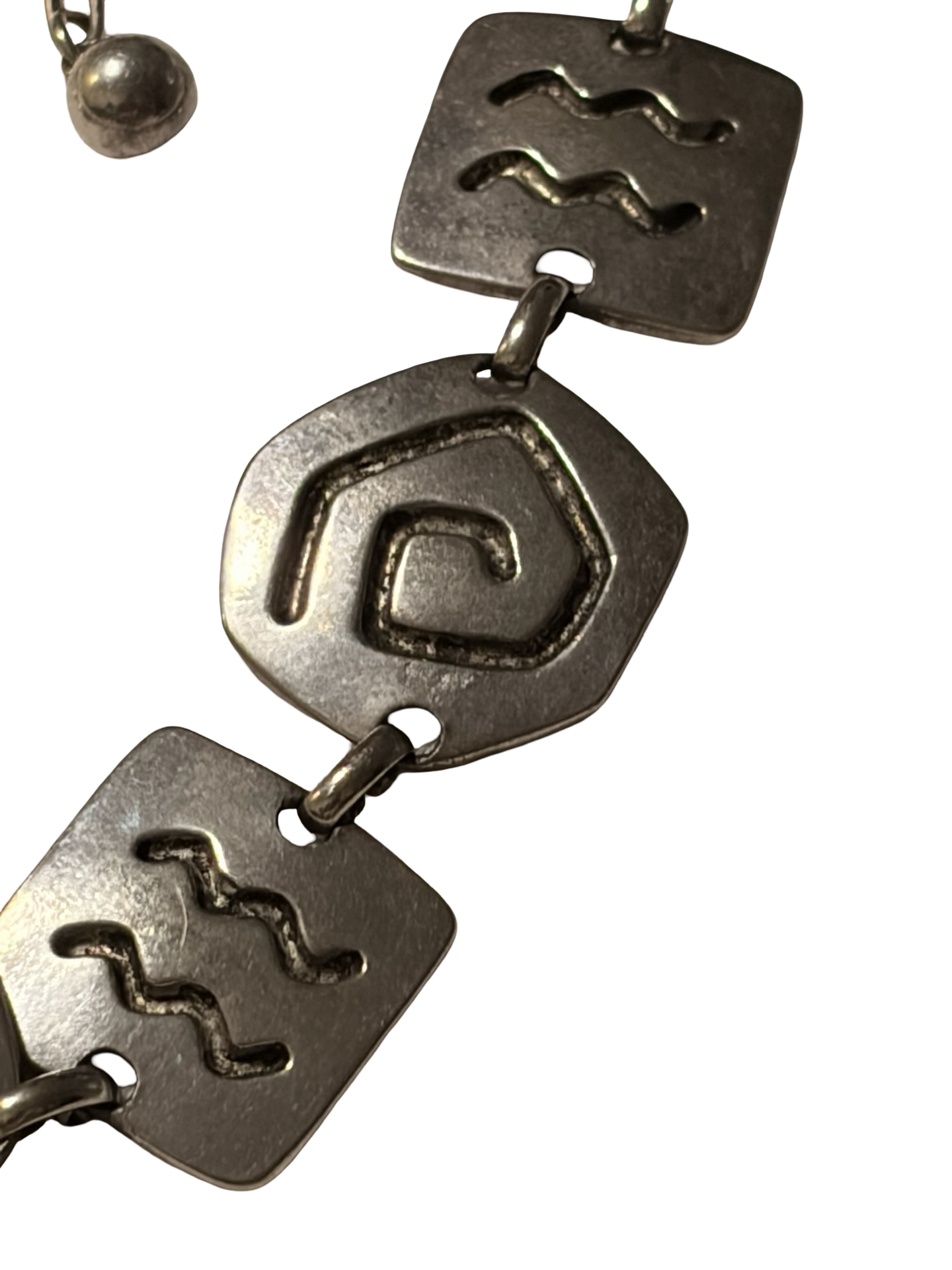 Vintage Modernist Silver Tone Geometric Panel Necklace Abstract Brutalist Statement Necklace Adjustable