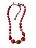 Vintage Japan Beaded Necklace Pink Red Marbled Lucite Faux Pearl Adjustable Statement Necklace