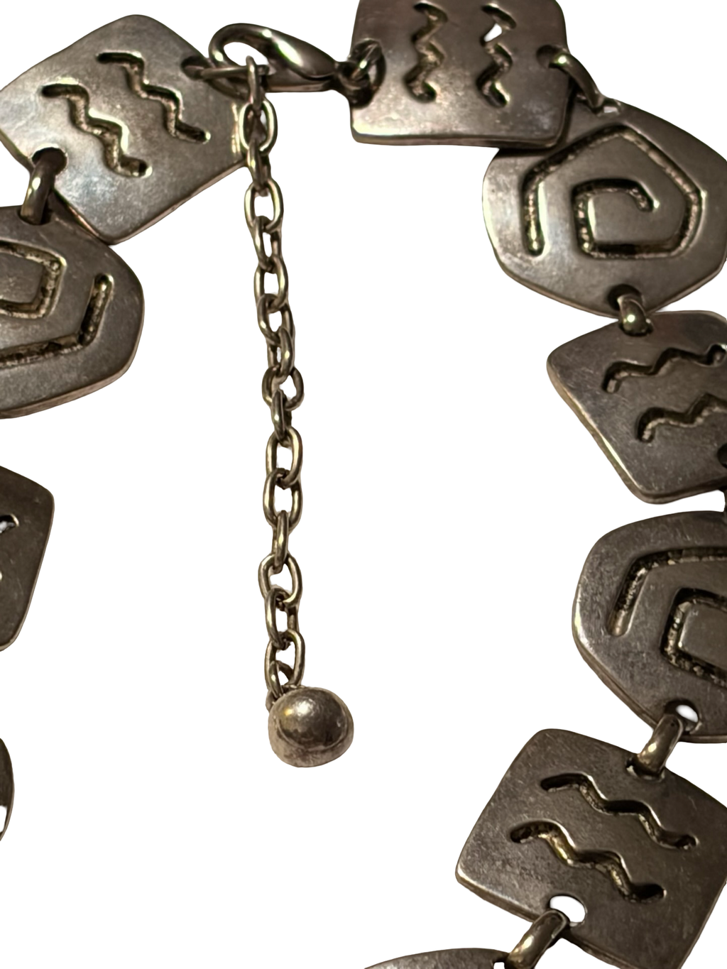 Vintage Modernist Silver Tone Geometric Panel Necklace Abstract Brutalist Statement Necklace Adjustable
