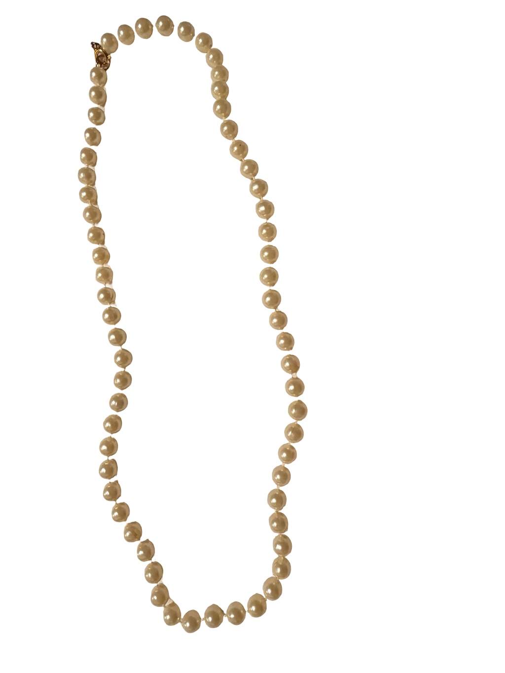 Vintage Cream Faux Pearl Beaded Necklace Classic Single Strand Gold Tone Clasp