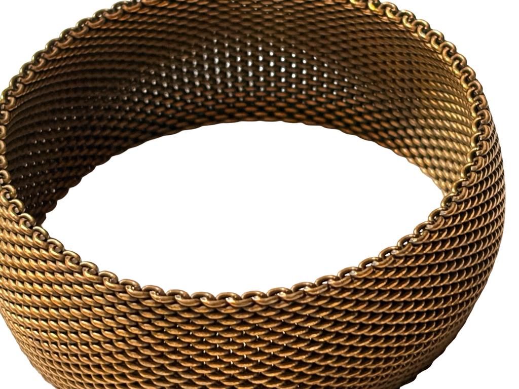 Vintage Gold Tone Wide Mesh Cuff Bracelet Woven Chain Bangle Statement Jewelry