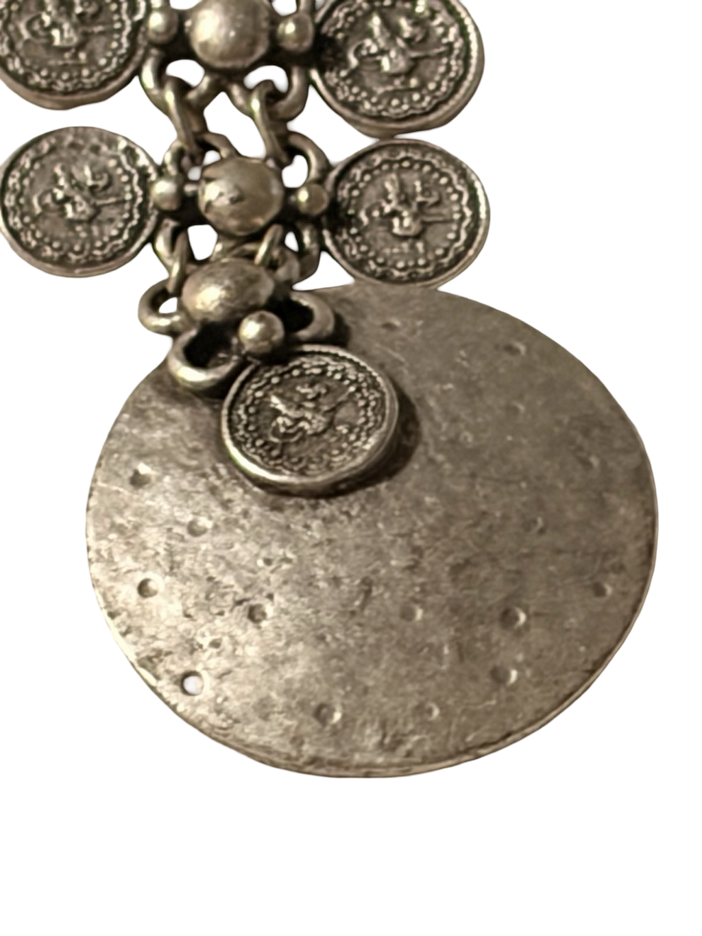 Vintage Silver Tone Turkish Coin Drape Necklace, Belly Dance / Boho Style