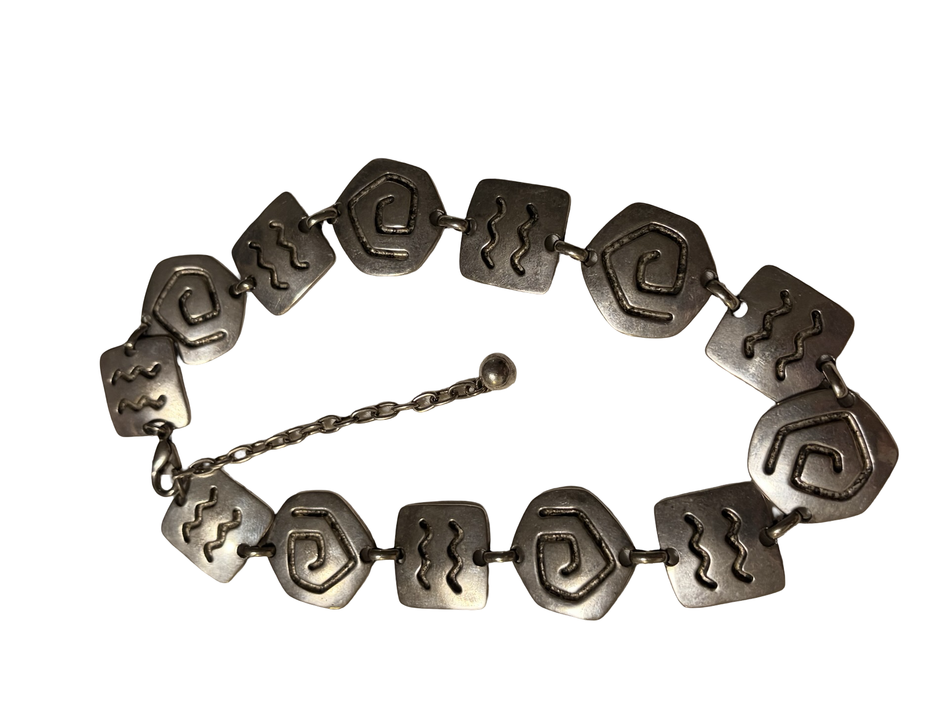 Vintage Modernist Silver Tone Geometric Panel Necklace Abstract Brutalist Statement Necklace Adjustable