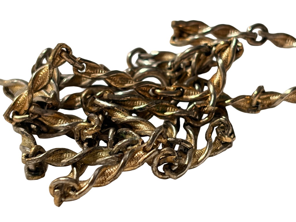Vintage Tiger Eye Cabochon Pendant Necklace Gold Tone Twisted Chain Statement Jewelry