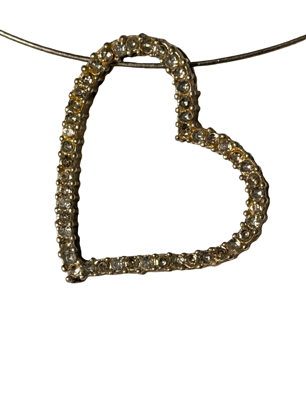 Minimalist Crystal Open Heart Pendant Necklace on Wire Collar Choker – Gold Tone Rhinestone Heart Statement Necklace