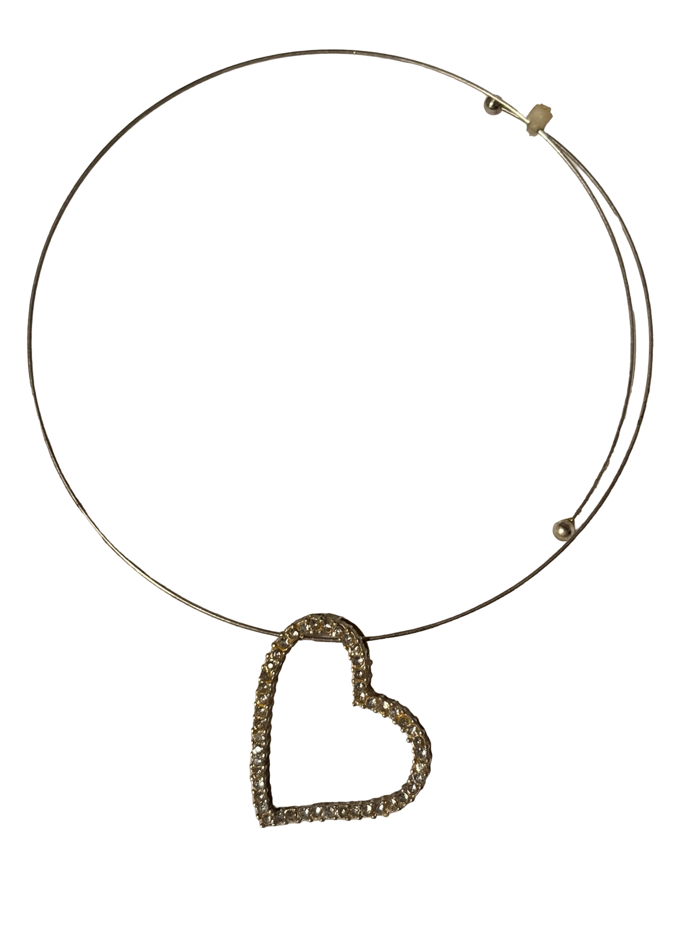 Minimalist Crystal Open Heart Pendant Necklace on Wire Collar Choker – Gold Tone Rhinestone Heart Statement Necklace