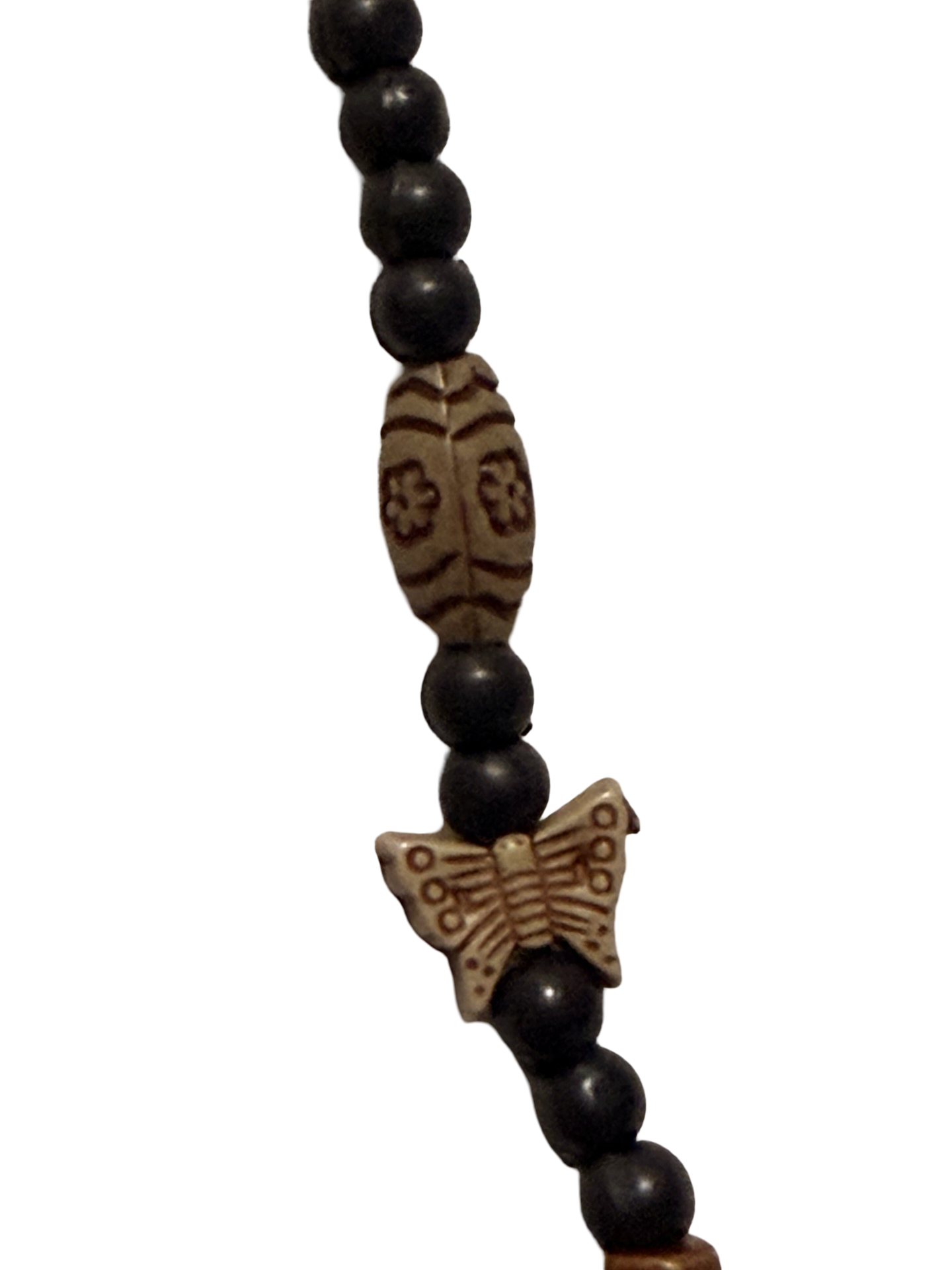 Vintage Style Beaded Lariat Necklace Butterfly Leaf Pinecone Charms Boho Woodland