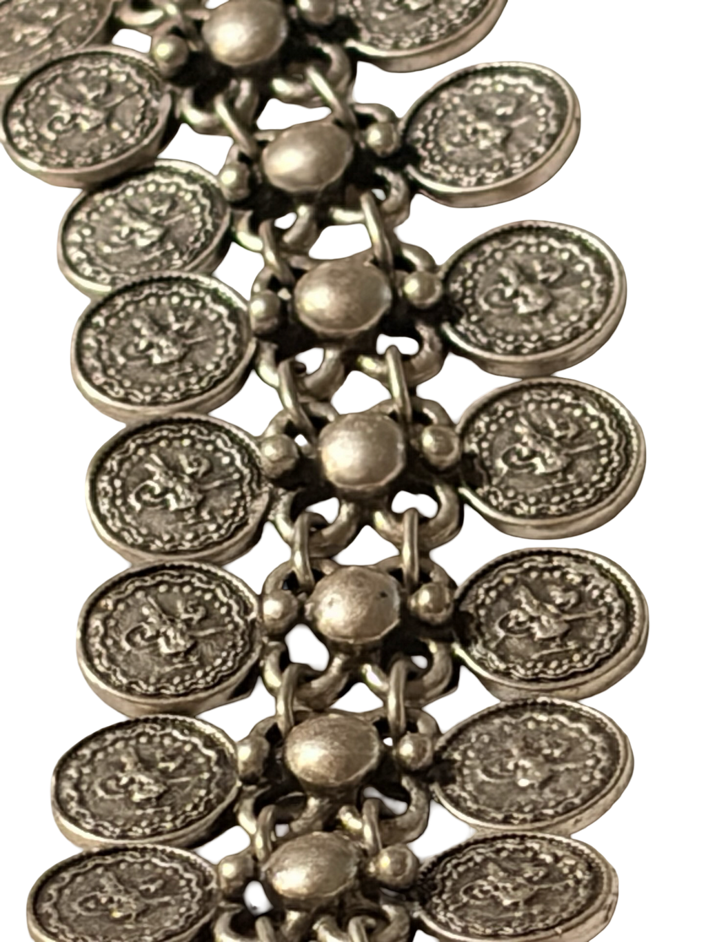 Vintage Silver Tone Turkish Coin Drape Necklace, Belly Dance / Boho Style