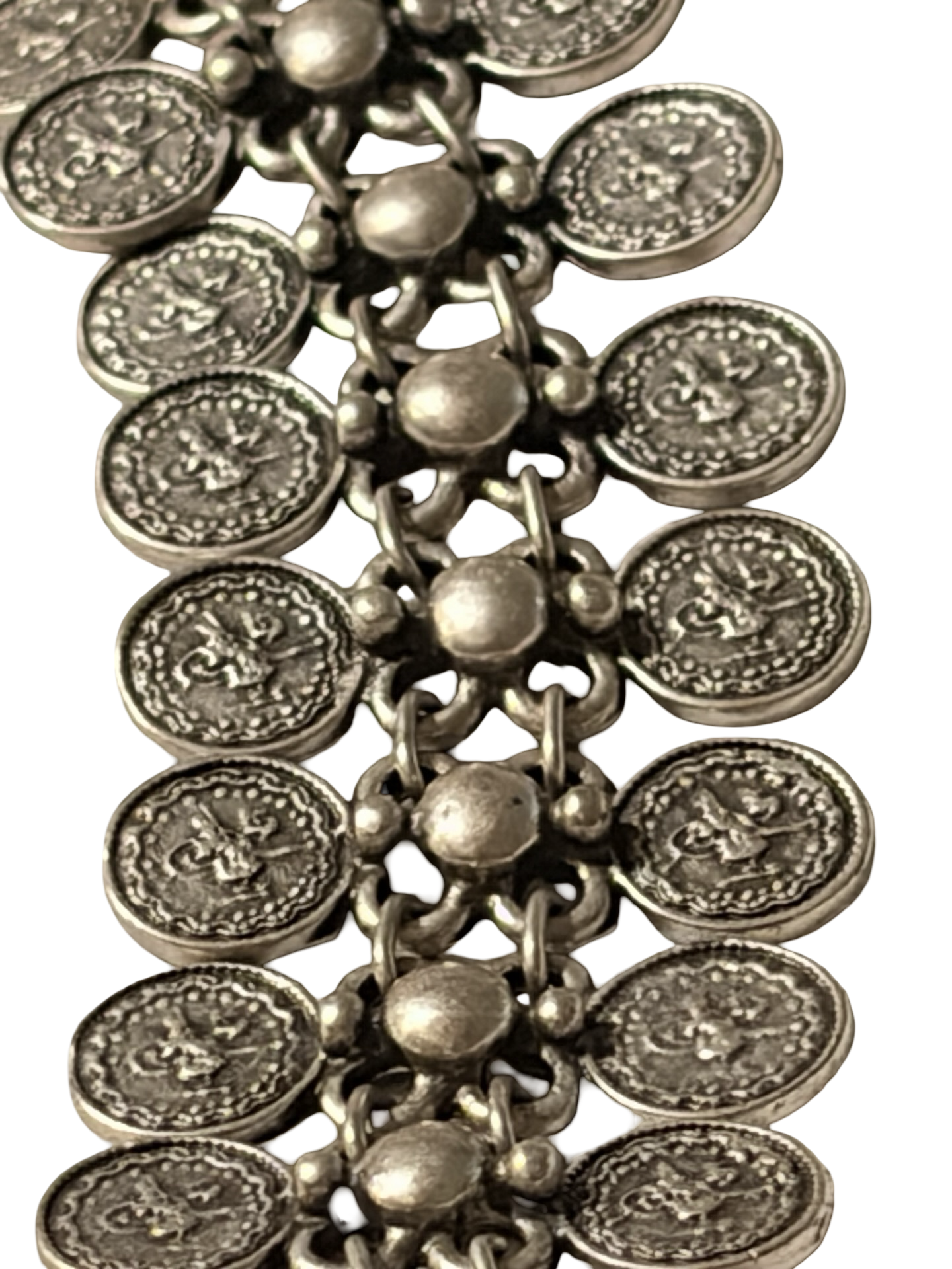 Vintage Silver Tone Turkish Coin Drape Necklace, Belly Dance / Boho Style