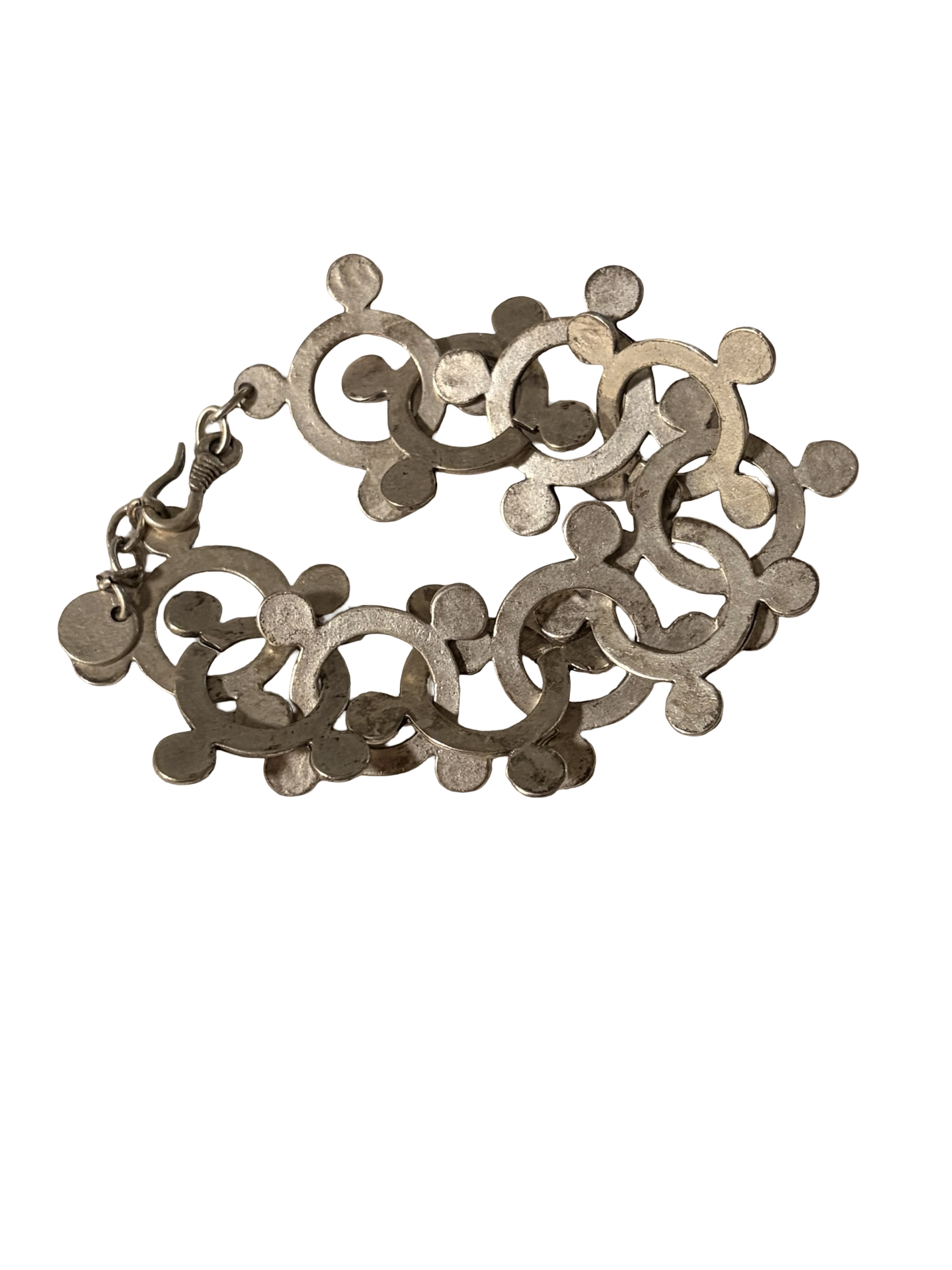 Vintage Modernist Pewter Tone Abstract Link Bracelet Signed Artist Statement Jewelry