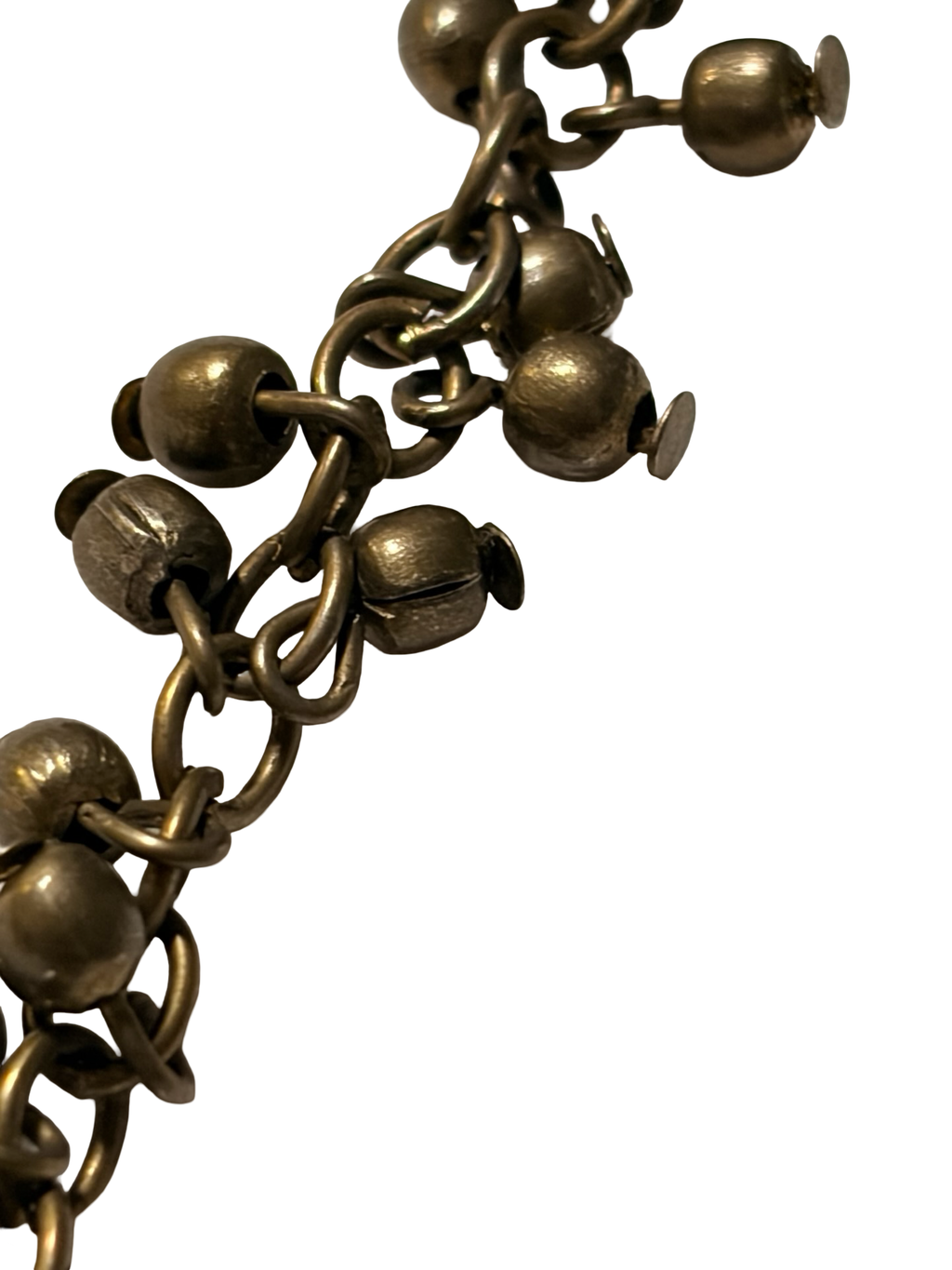 Vintage Brass Tone Wrapped Wire Panel &amp; Bell Chain Statement Necklace