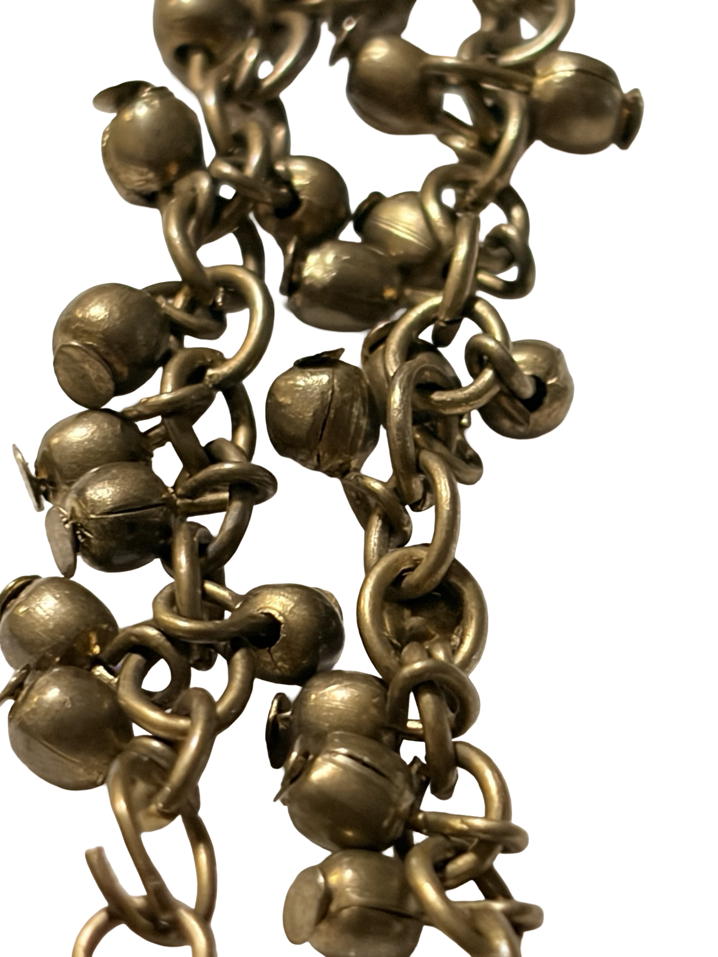 Vintage Brass Tone Wrapped Wire Panel &amp; Bell Chain Statement Necklace