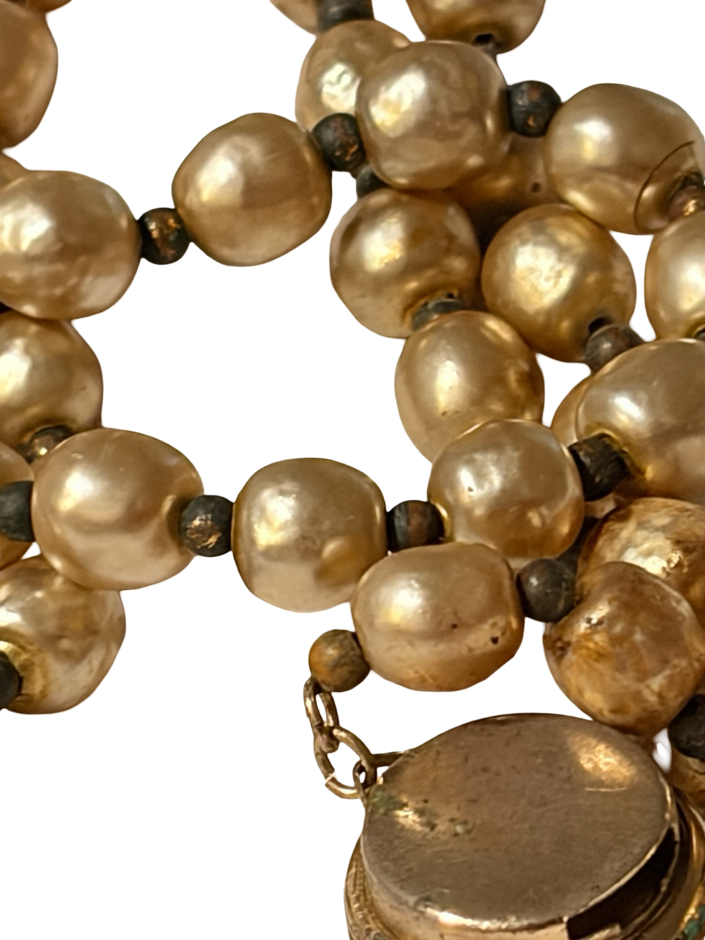 Vintage Faux Pearl Beaded Necklace with Oversized Pearl Clasp | Mid-Century Statement Necklace