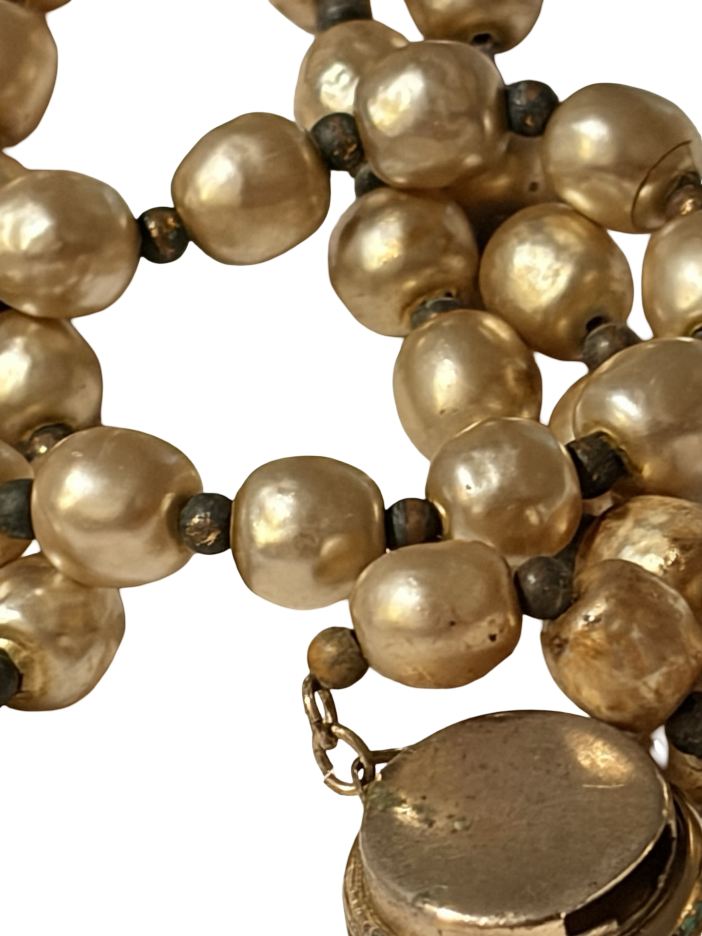 Vintage Faux Pearl Beaded Necklace with Oversized Pearl Clasp | Mid-Century Statement Necklace