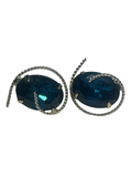 Vintage Silver Tone Blue Rhinestone Clip-On Earrings – Oval Faceted Crystal Statement Earrings
