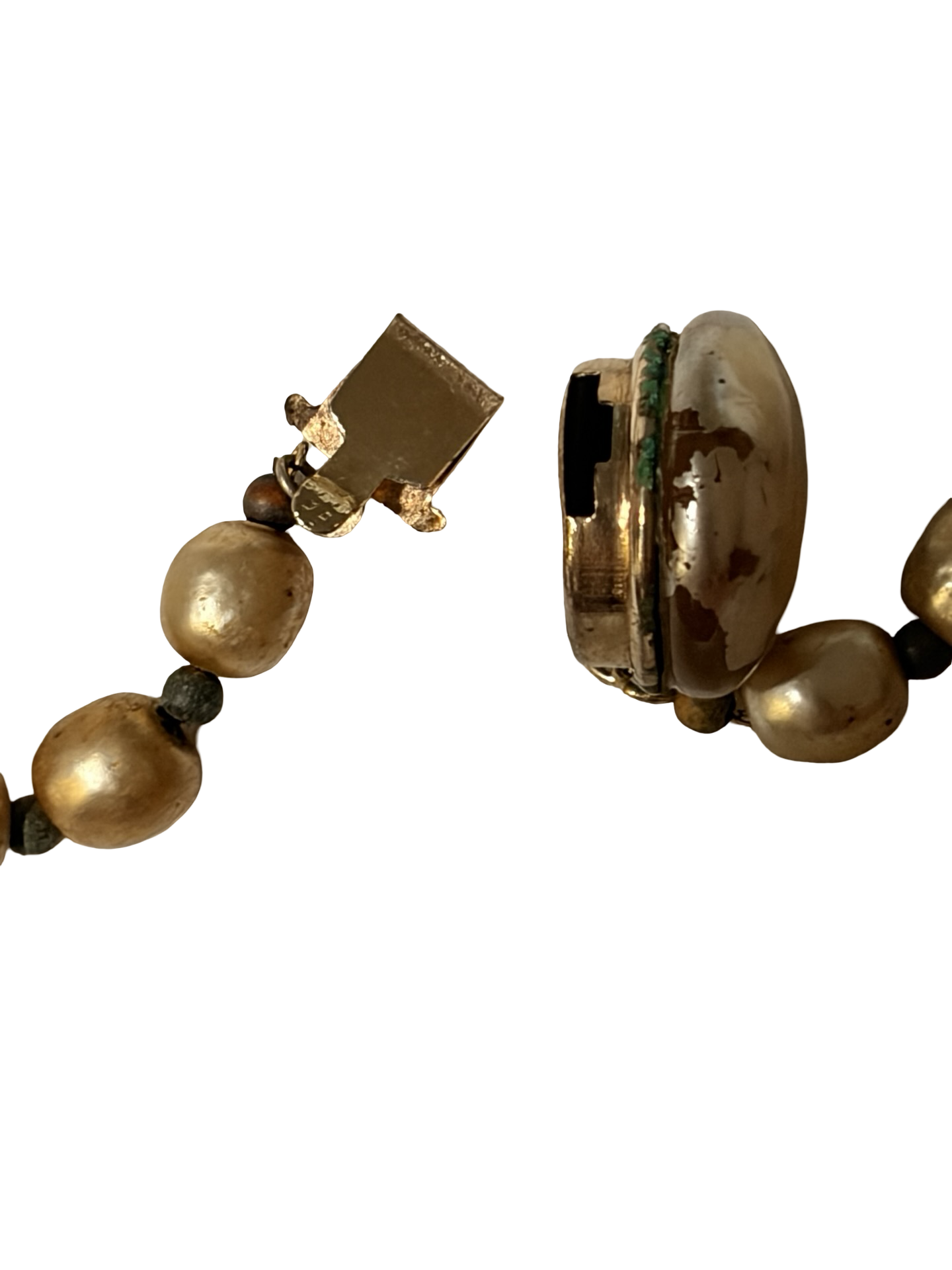 Vintage Faux Pearl Beaded Necklace with Oversized Pearl Clasp | Mid-Century Statement Necklace