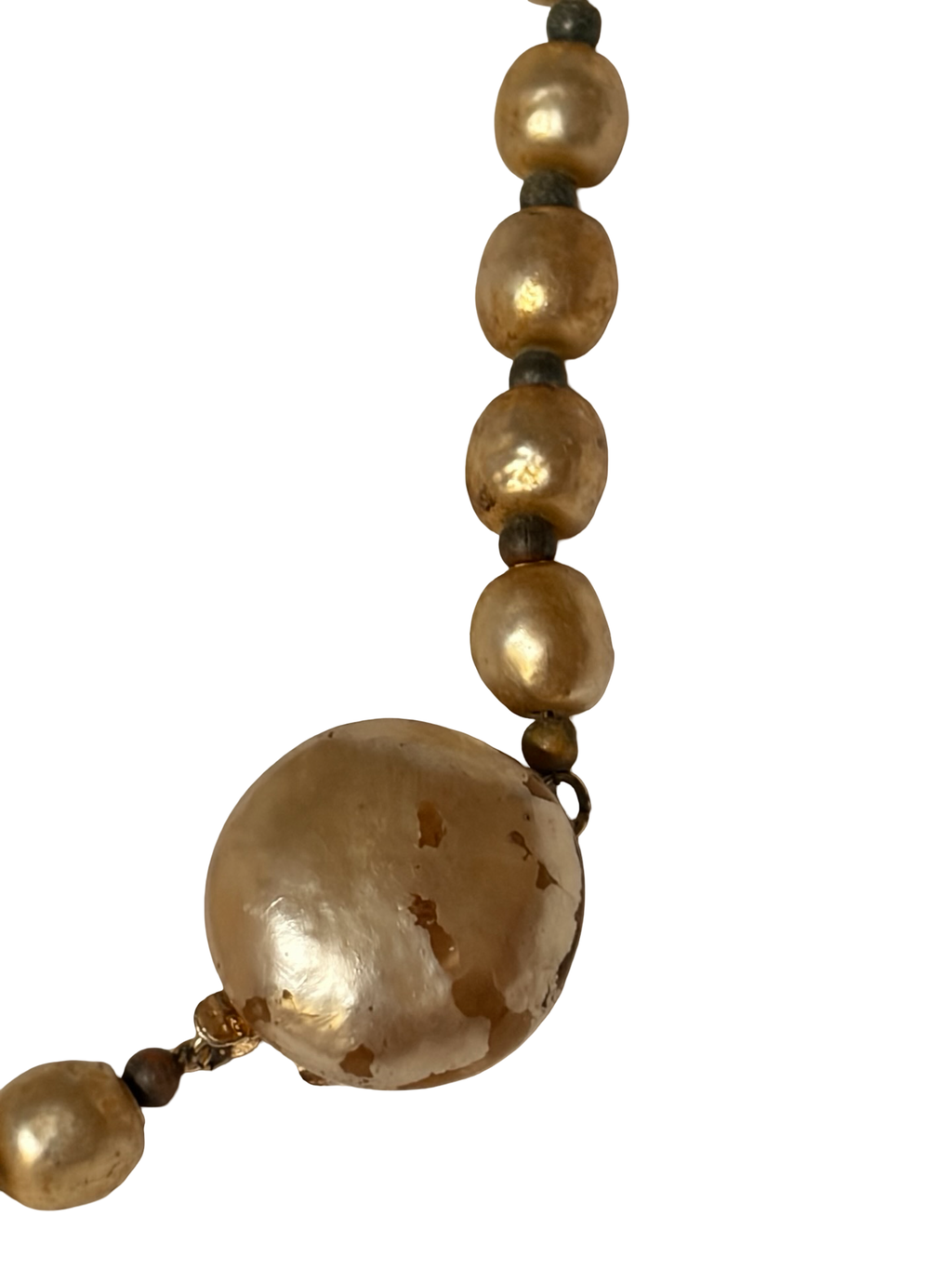 Vintage Faux Pearl Beaded Necklace with Oversized Pearl Clasp | Mid-Century Statement Necklace