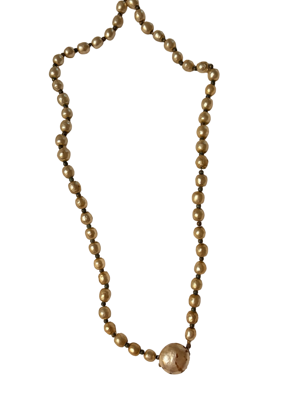 Vintage Faux Pearl Beaded Necklace with Oversized Pearl Clasp | Mid-Century Statement Necklace