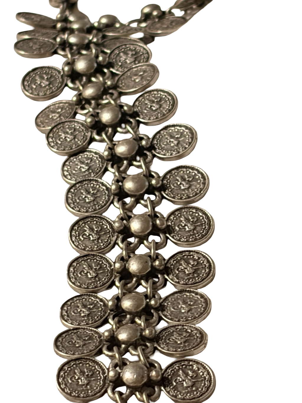Vintage Silver Tone Turkish Coin Drape Necklace, Belly Dance / Boho Style
