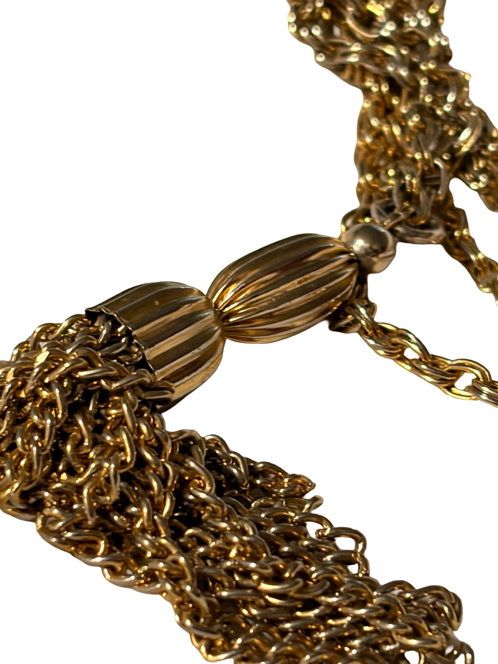 Vintage Gold Tone Tassel Necklace | Long Chain Fringe Pendant Necklace | Retro Statement Jewelry