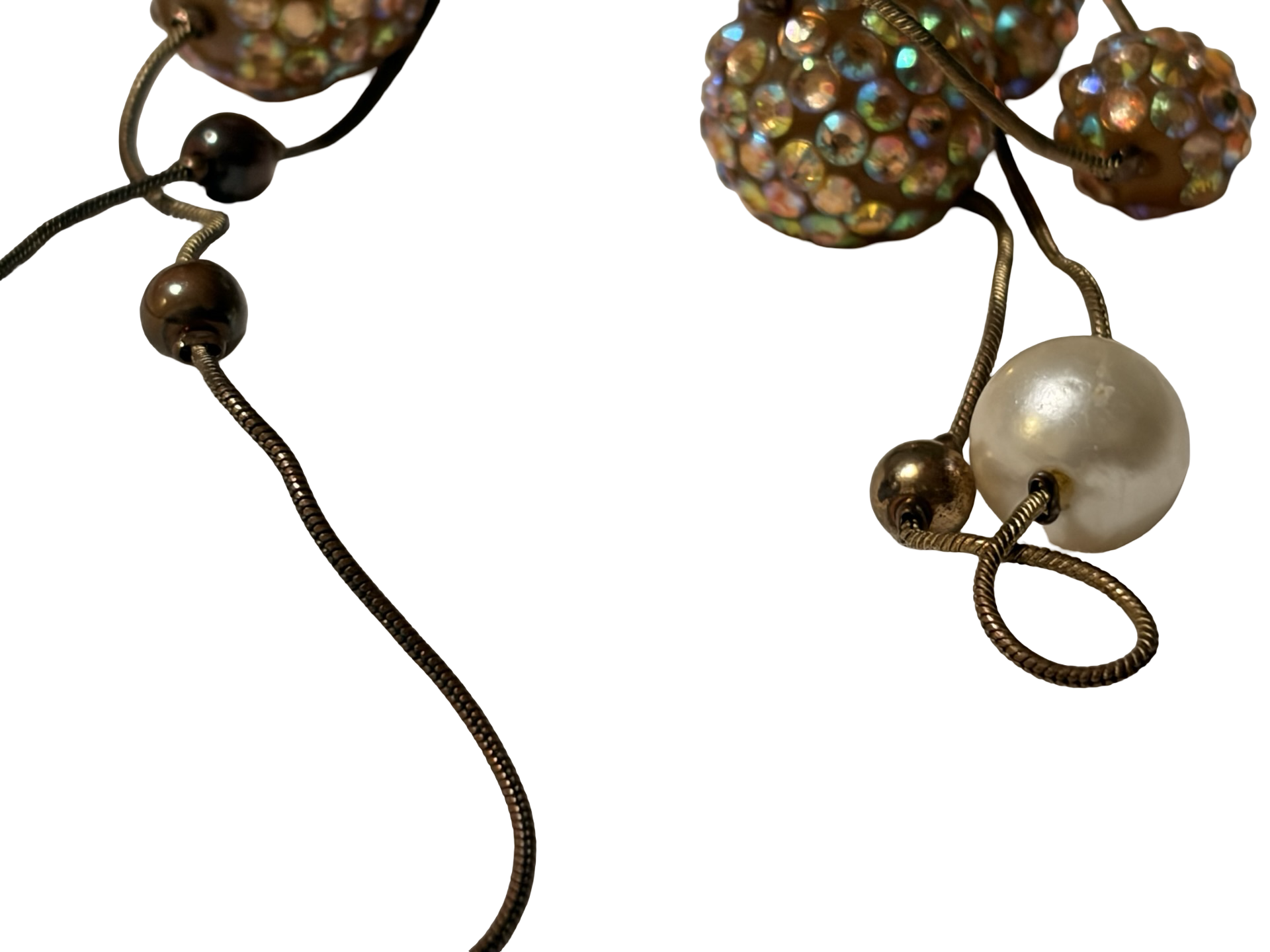 Vintage Faux Pearl &amp; Aurora Borealis Rhinestone Ball Station Necklace