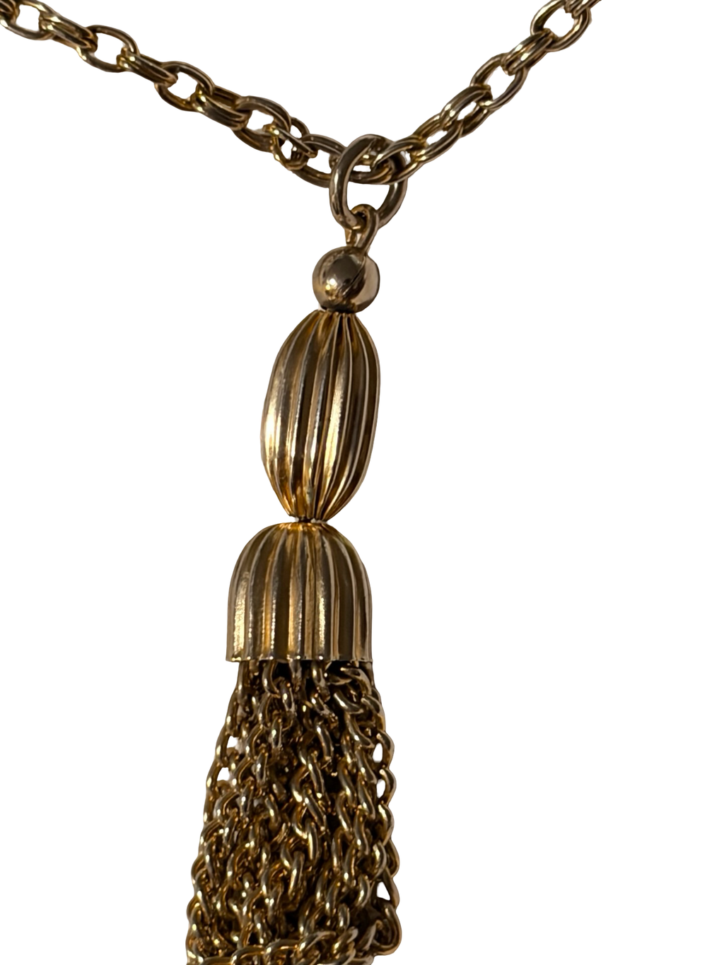 Vintage Gold Tone Tassel Necklace | Long Chain Fringe Pendant Necklace | Retro Statement Jewelry