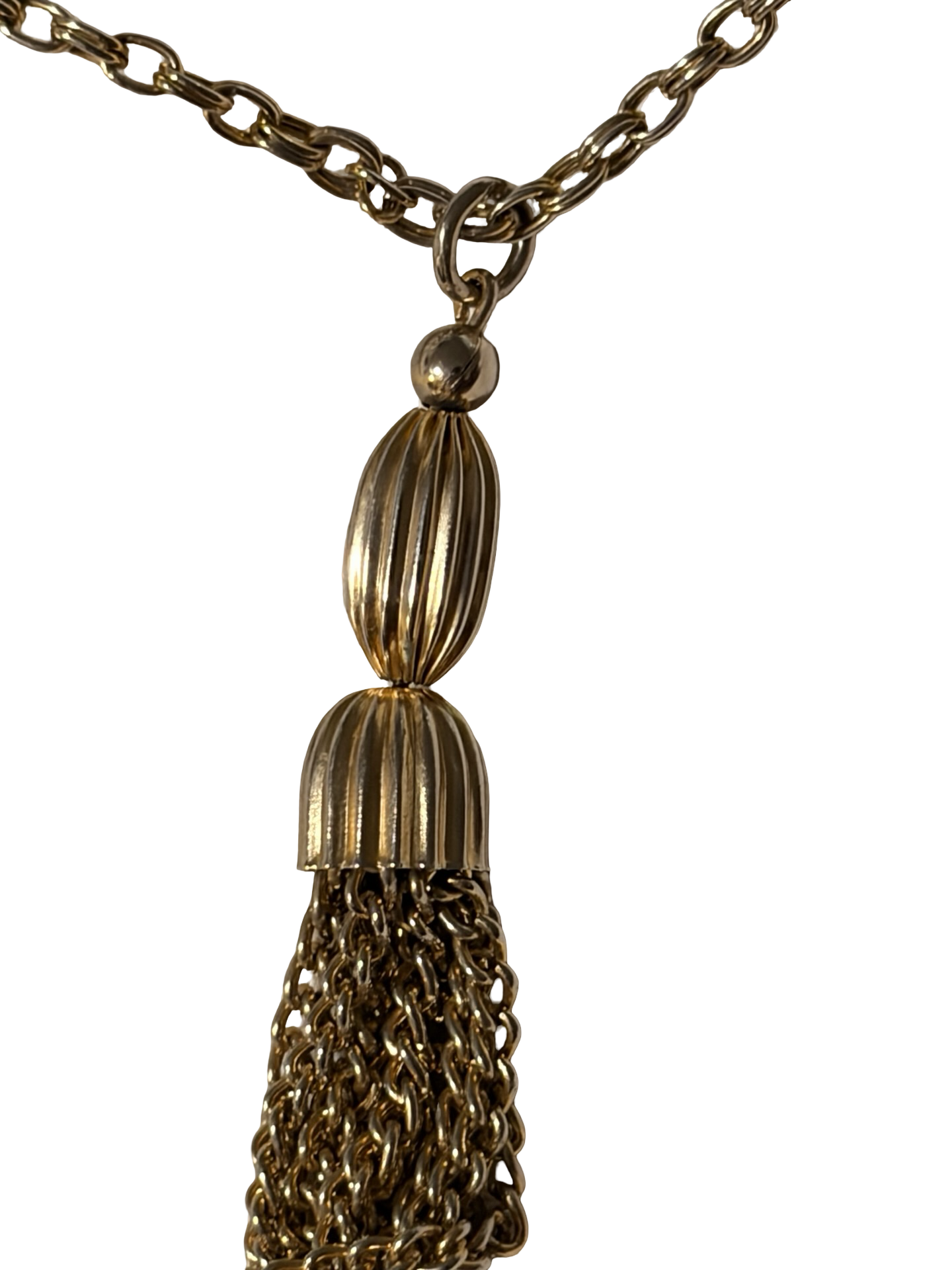 Vintage Gold Tone Tassel Necklace | Long Chain Fringe Pendant Necklace | Retro Statement Jewelry