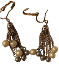 Vintage Gold &amp; Silver Tone Tassel Fringe Clip-On Dangle Earrings Mid Century