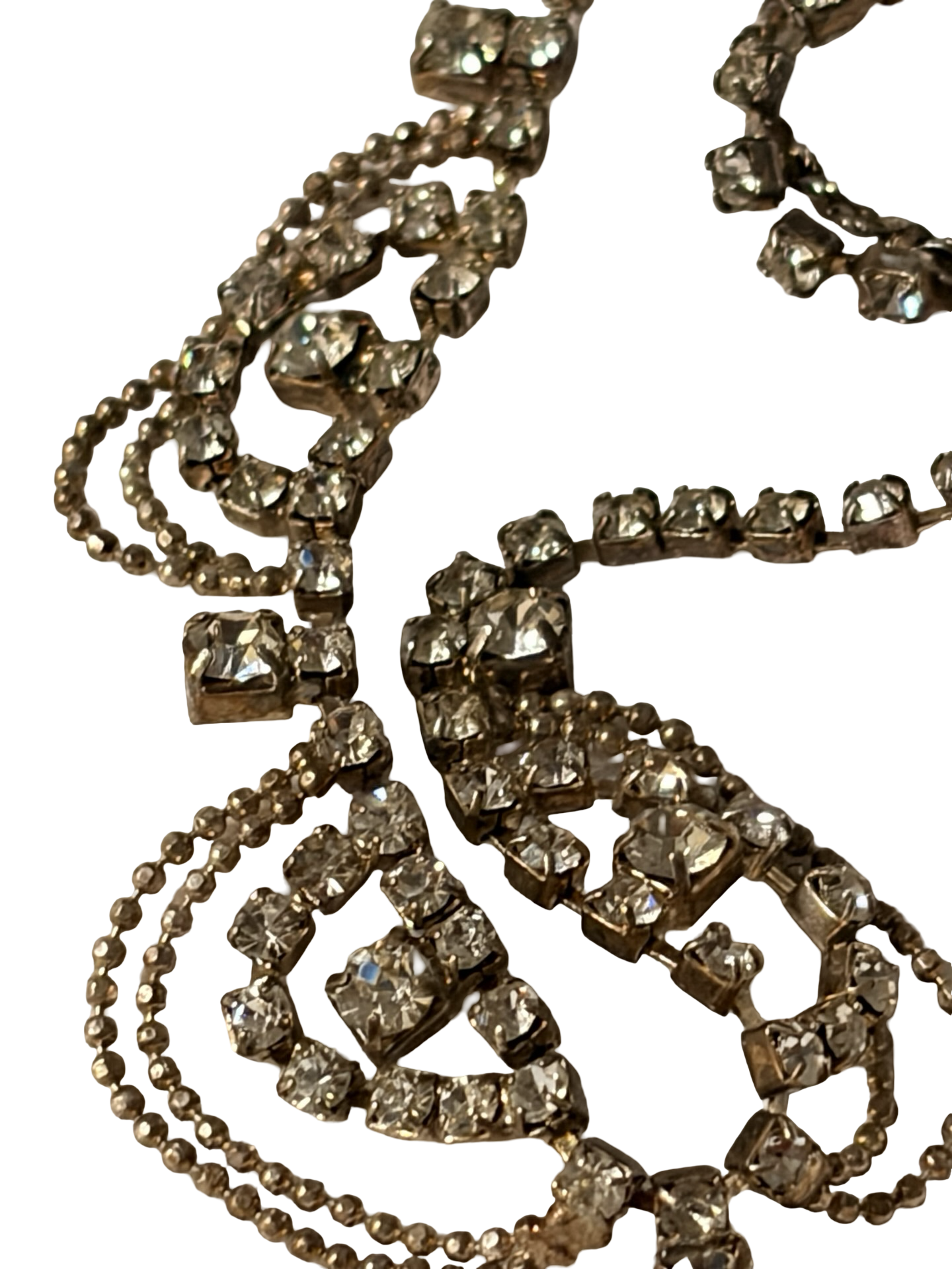 Vintage Art Deco Style Clear Rhinestone Drape Necklace | Silver Tone Crystal Bib Necklace | Bridal Statement Jewelry
