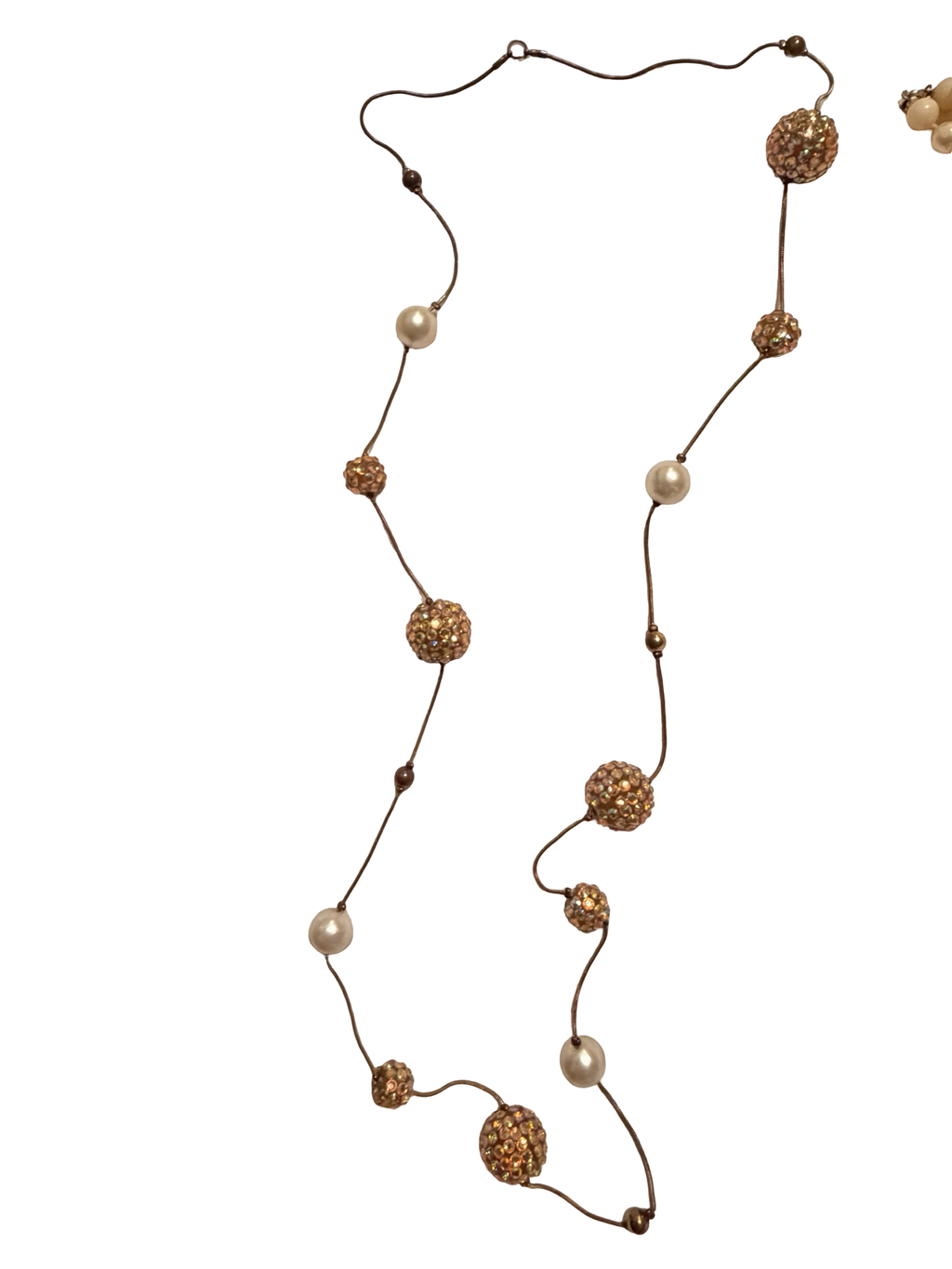 Vintage Faux Pearl &amp; Aurora Borealis Rhinestone Ball Station Necklace