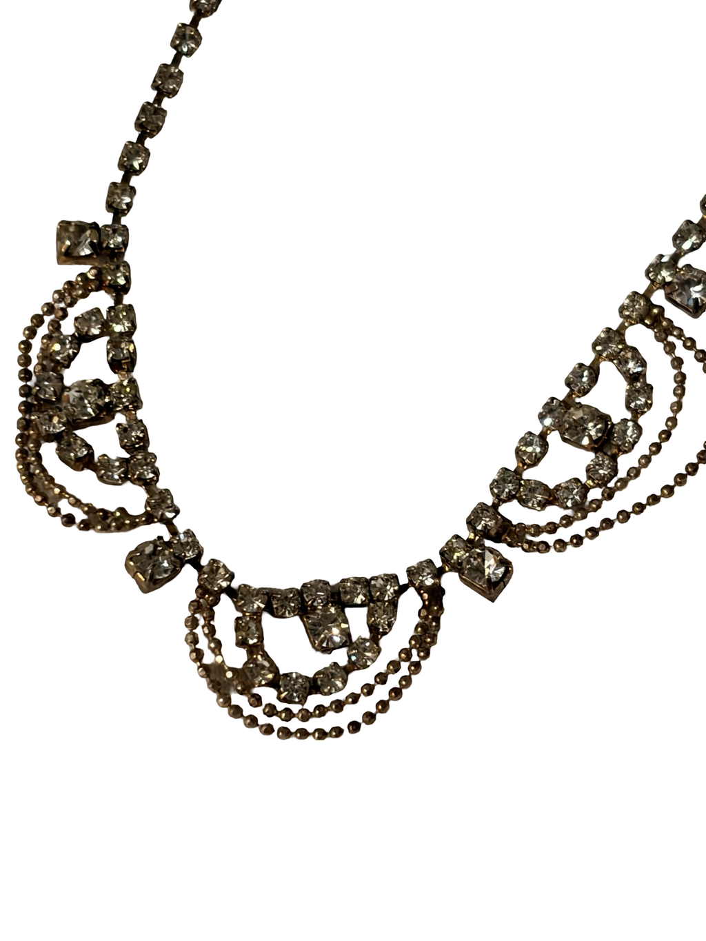 Vintage Art Deco Style Clear Rhinestone Drape Necklace | Silver Tone Crystal Bib Necklace | Bridal Statement Jewelry