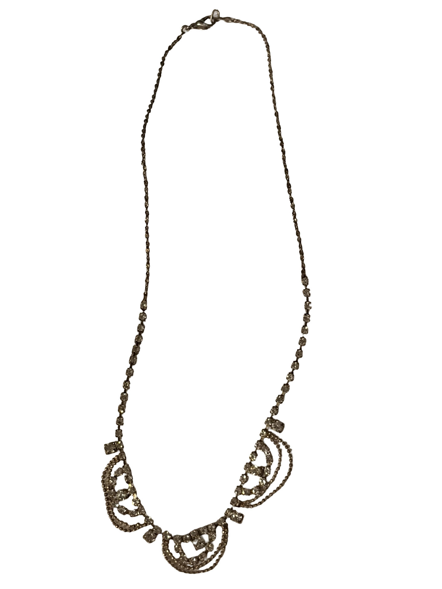 Vintage Art Deco Style Clear Rhinestone Drape Necklace | Silver Tone Crystal Bib Necklace | Bridal Statement Jewelry