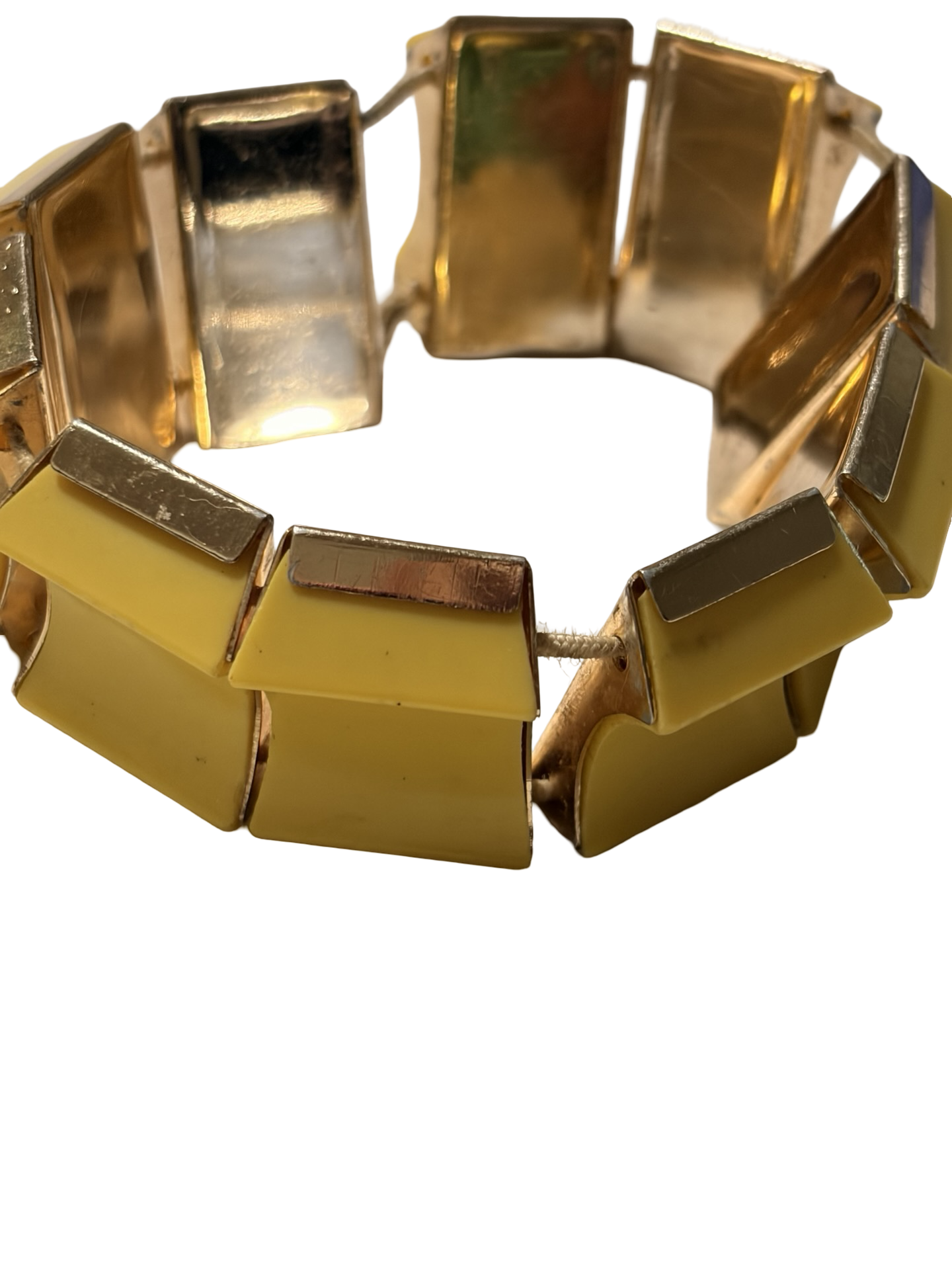 Vintage West Germany Yellow Lucite Geometric Stretch Bracelet Mid Century Modern