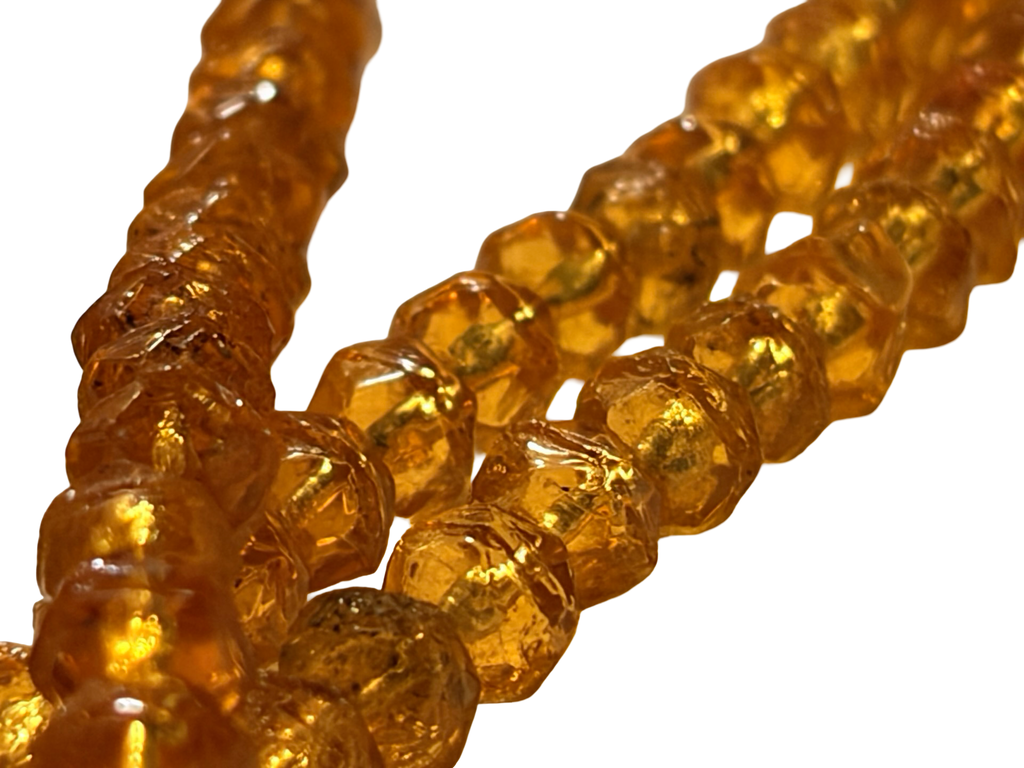 Vintage Amber Glass Faceted Bead Necklace Czech Style Golden Honey Crystal Strand
