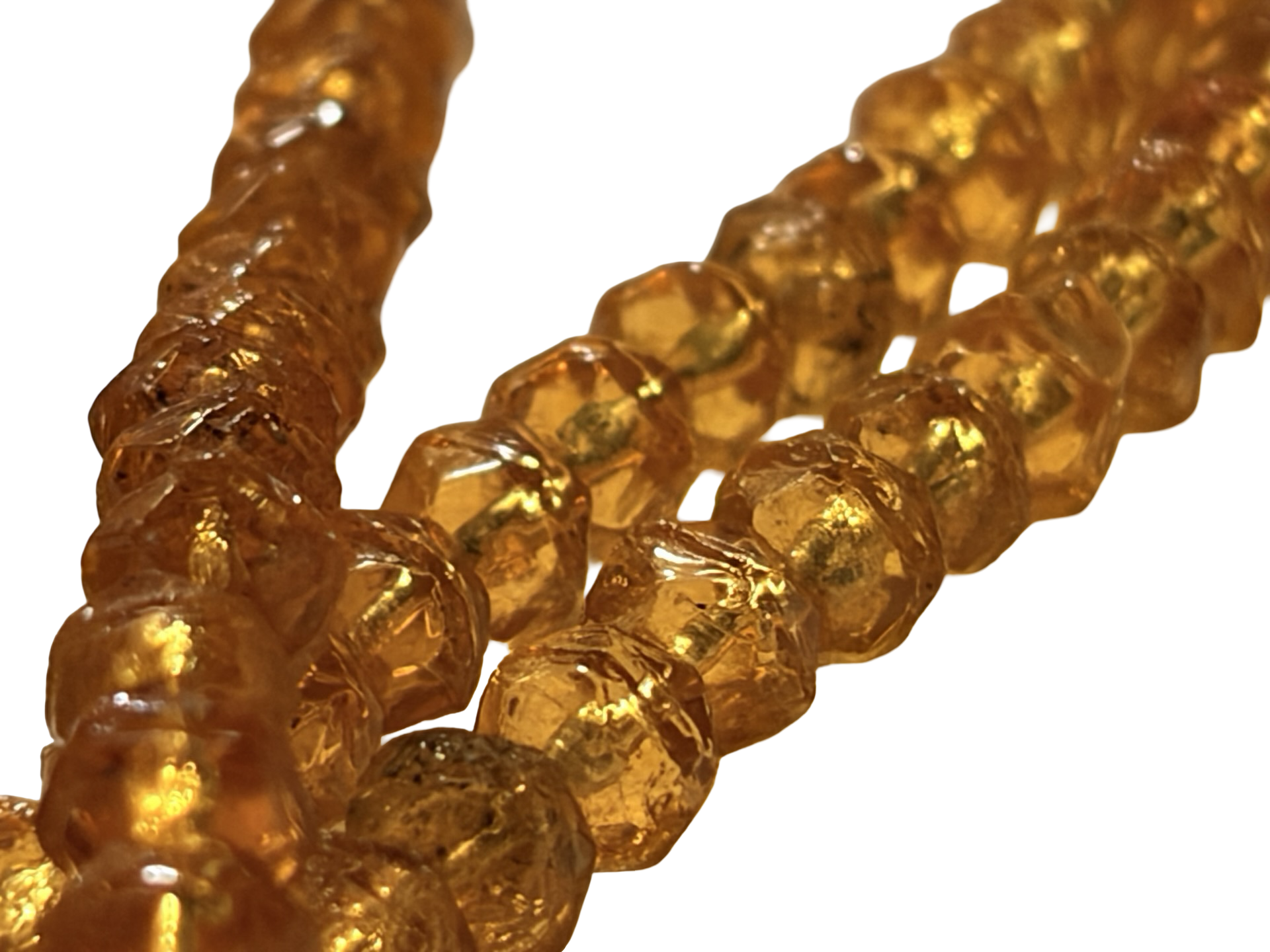 Vintage Amber Glass Faceted Bead Necklace Czech Style Golden Honey Crystal Strand