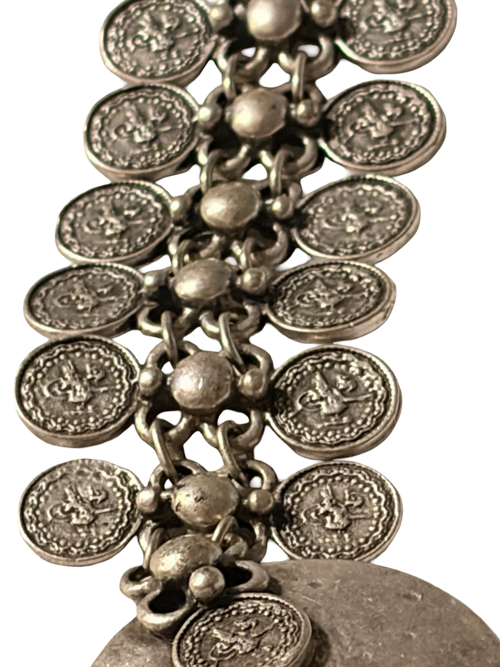 Vintage Silver Tone Turkish Coin Drape Necklace, Belly Dance / Boho Style