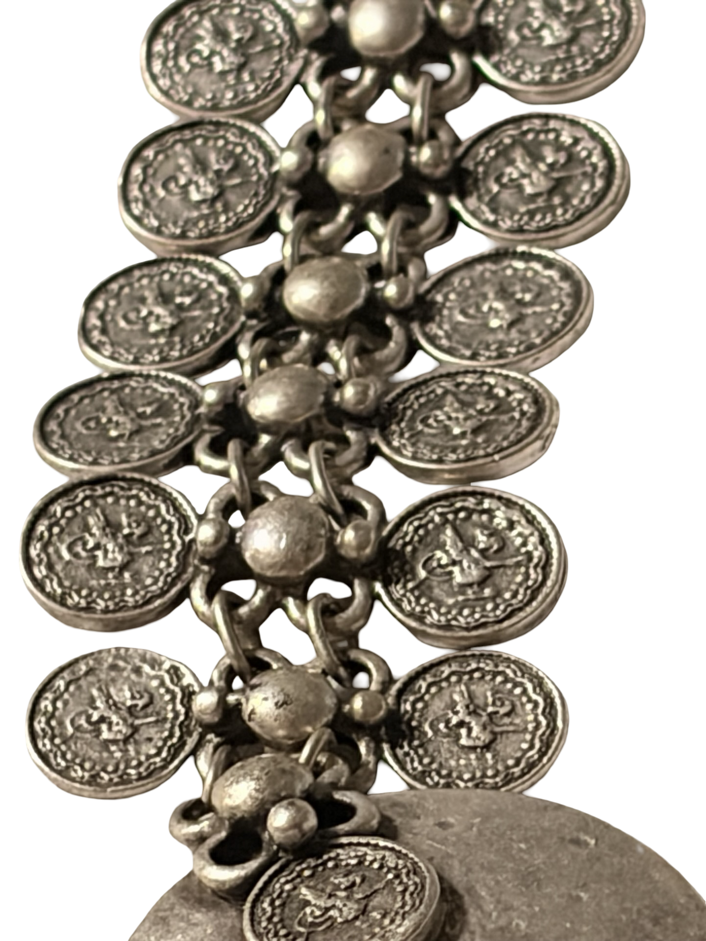 Vintage Silver Tone Turkish Coin Drape Necklace, Belly Dance / Boho Style