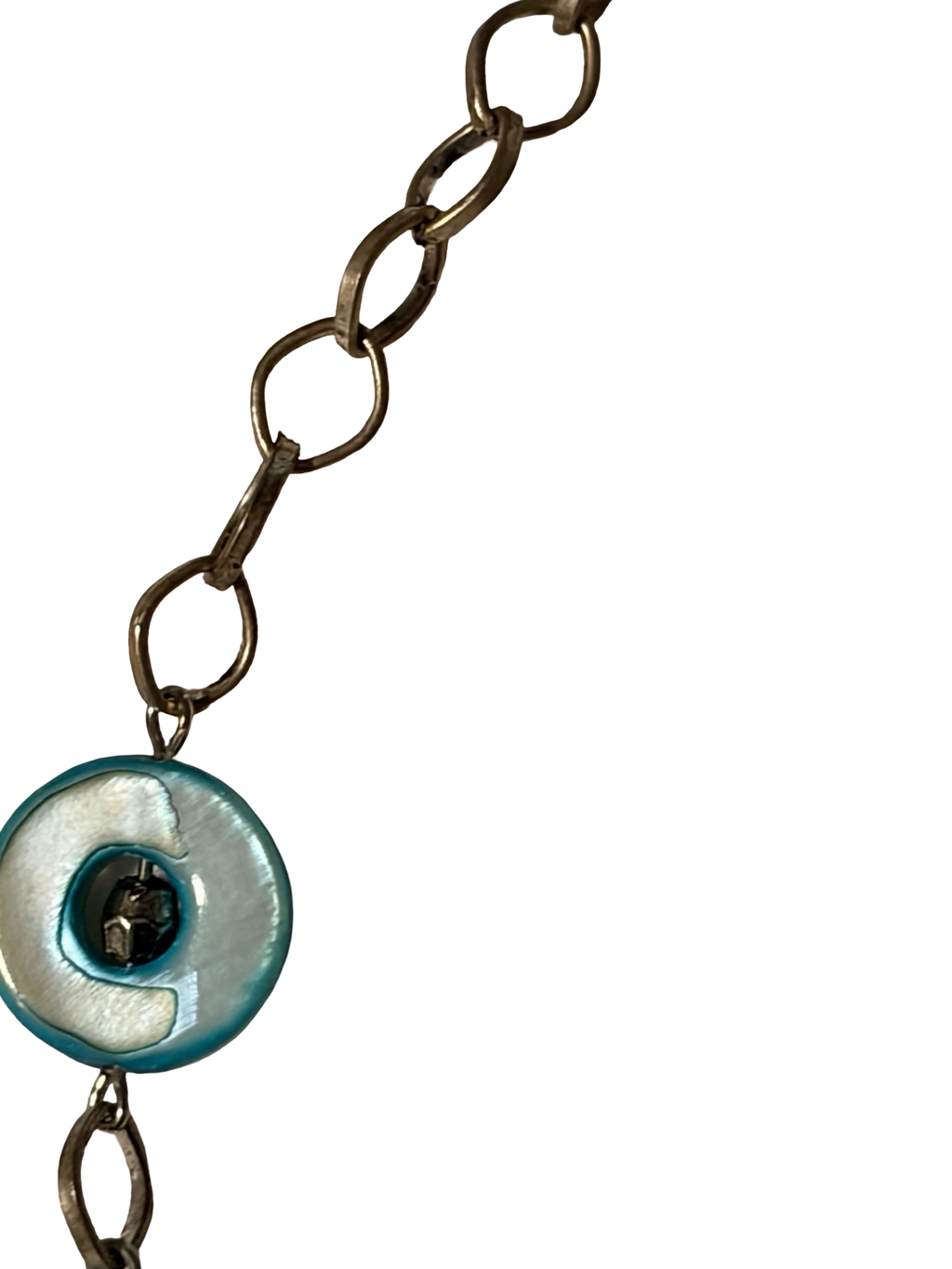 Vintage Turquoise Blue Mother of Pearl &amp; Faux Turquoise Beaded Necklace | Silver Tone Chain | Boho Coastal Statement Jewelry