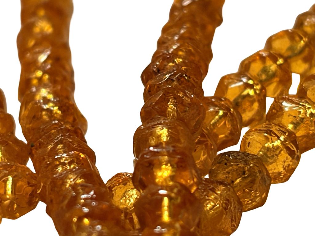 Vintage Amber Glass Faceted Bead Necklace Czech Style Golden Honey Crystal Strand