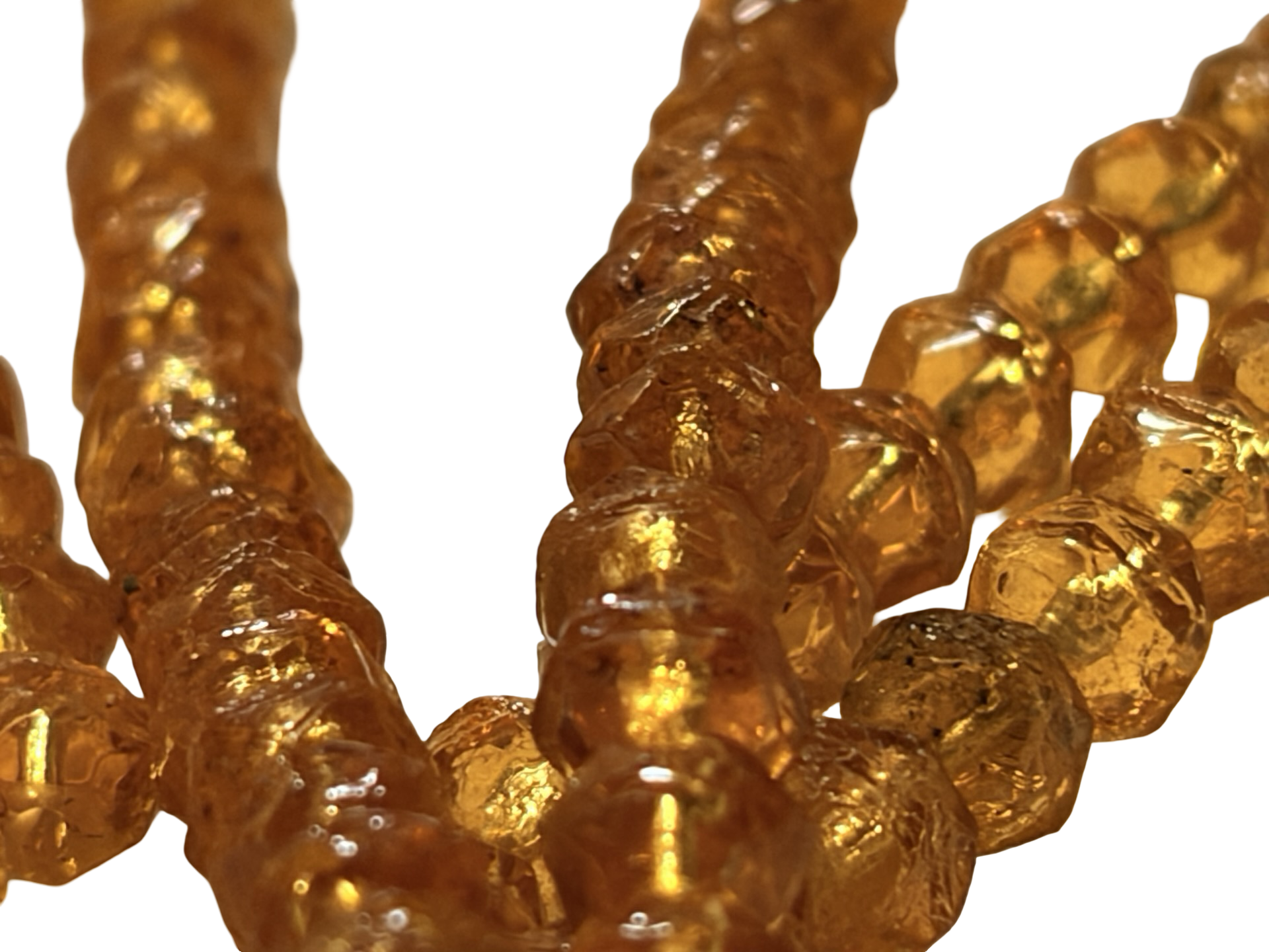 Vintage Amber Glass Faceted Bead Necklace Czech Style Golden Honey Crystal Strand