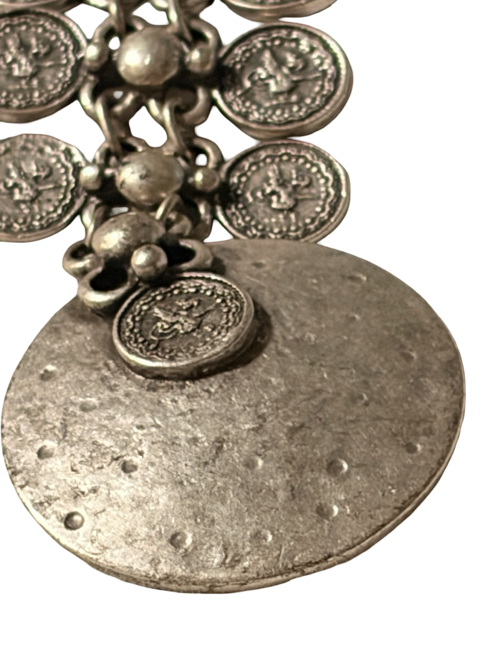 Vintage Silver Tone Turkish Coin Drape Necklace, Belly Dance / Boho Style