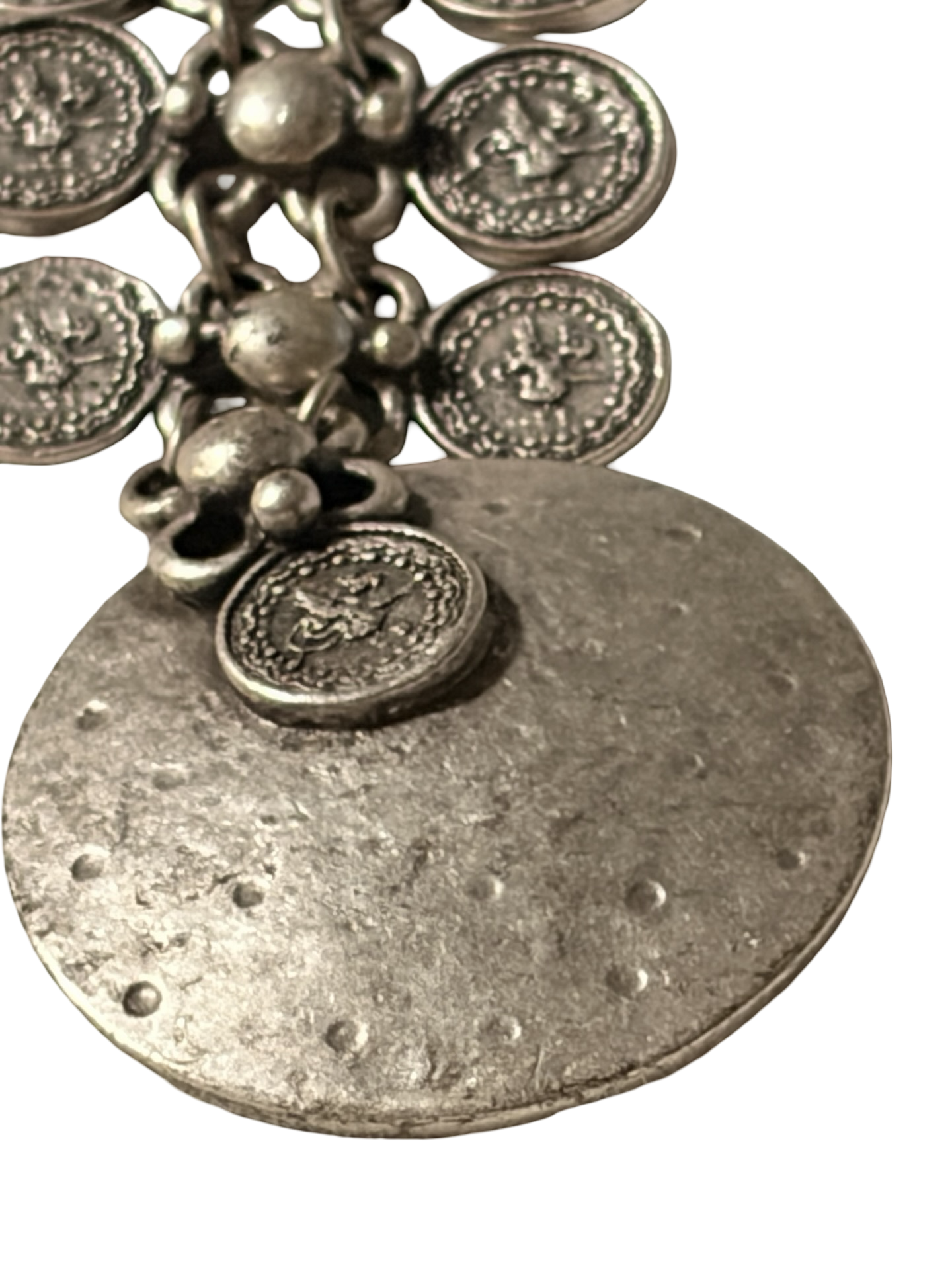 Vintage Silver Tone Turkish Coin Drape Necklace, Belly Dance / Boho Style