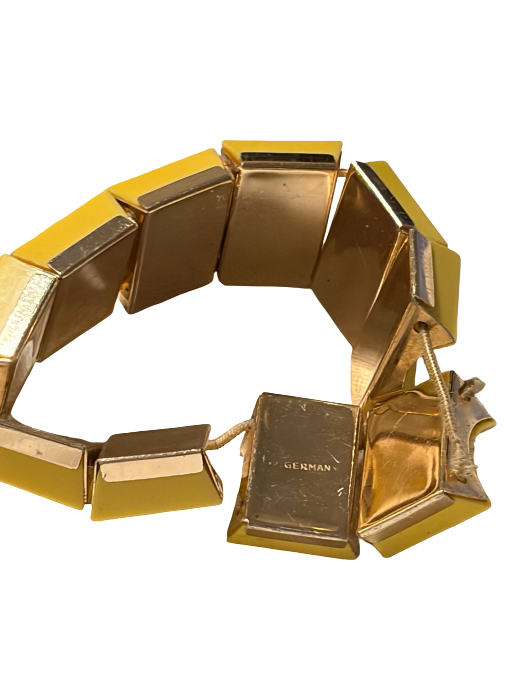 Vintage West Germany Yellow Lucite Geometric Stretch Bracelet Mid Century Modern